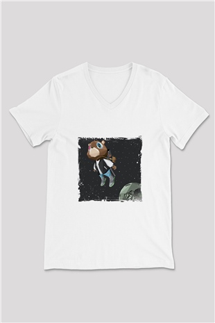 Kanye West Baskılı Beyaz V Yaka Unisex Tişört