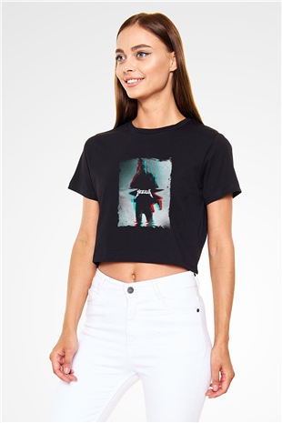 Kanye West Baskılı Crop Top Siyah Kadın Tişört