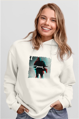 Kanye West Baskılı Unisex Beyaz Kapüşonlu Sweatshirt