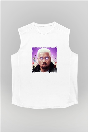 Kanye West Baskılı Unisex Beyaz Kolsuz Tişört