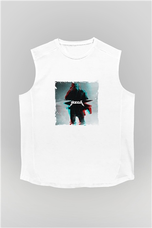 Kanye West Baskılı Unisex Beyaz Kolsuz Tişört