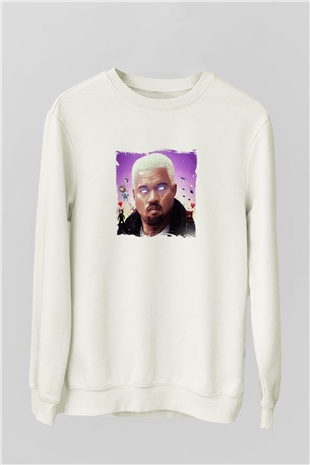 Kanye West Baskılı Unisex Beyaz Sweatshirt