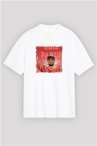 Kanye West Baskılı Oversize Beyaz Tişört