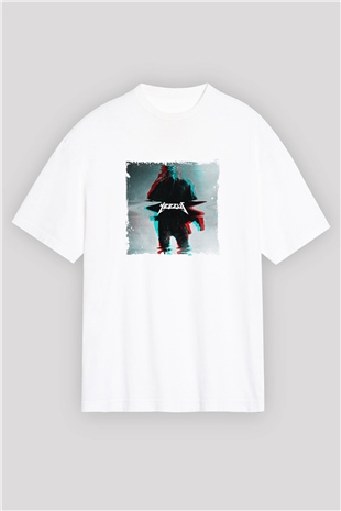 Kanye West Baskılı Oversize Beyaz Tişört