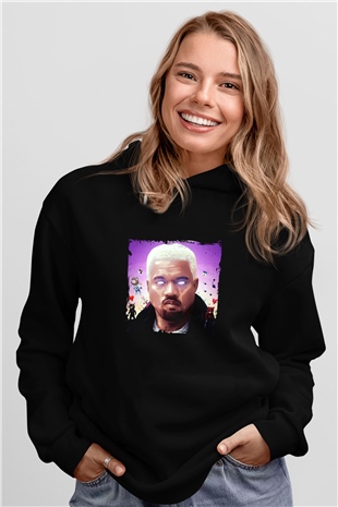 Kanye West Baskılı Unisex Siyah Hoodie