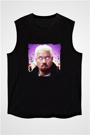Kanye West Baskılı Unisex Siyah Kolsuz Tişört