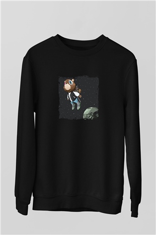 Kanye West Baskılı Unisex Siyah Sweatshirt