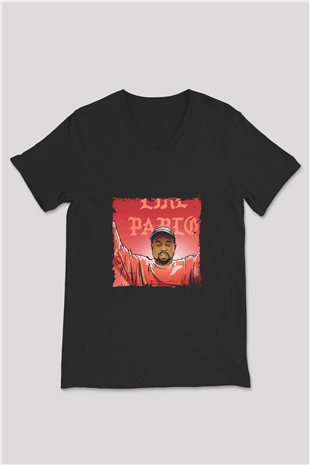 Kanye West Baskılı Unisex Siyah V Yaka Tişört