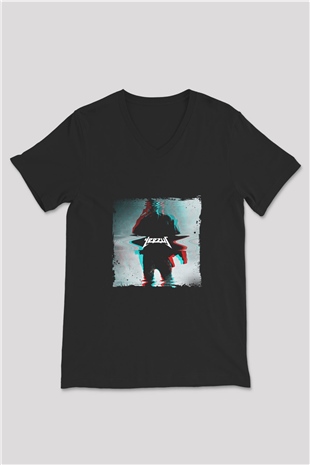 Kanye West Baskılı Unisex Siyah V Yaka Tişört