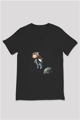 Kanye West Baskılı Unisex Siyah V Yaka Tişört
