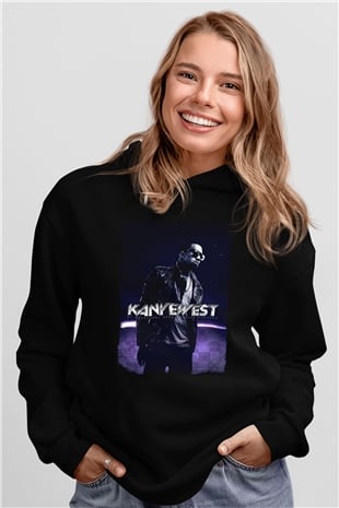Kanye West Siyah Unisex Kapüşonlu Sweatshirt