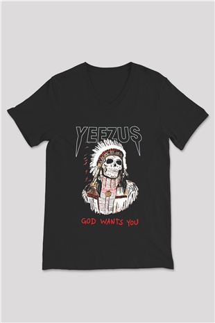 Kanye West Siyah Unisex V Yaka Tişört T-Shirt