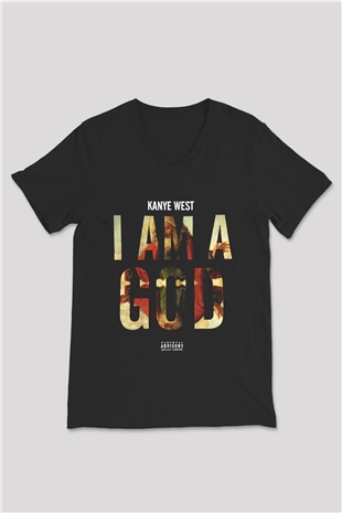 Kanye West Siyah Unisex V Yaka Tişört T-Shirt