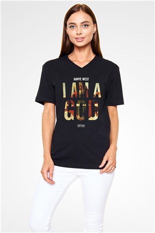 Kanye West Siyah Unisex V Yaka Tişört T-Shirt