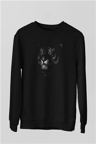 Kaplan Baskılı Unisex Siyah  Sweatshirt