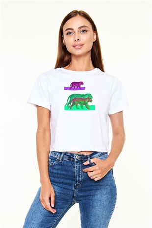 Kaplan Beyaz  Crop Top Tişört