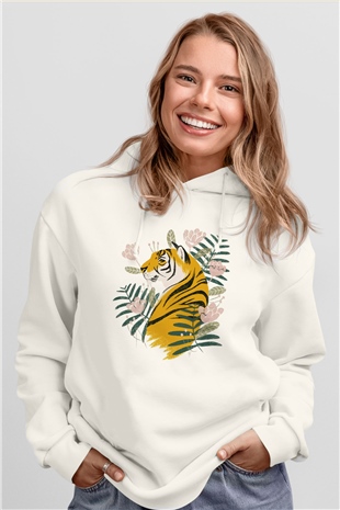 Kaplan Beyaz Unisex Kapşonlu Sweatshirt