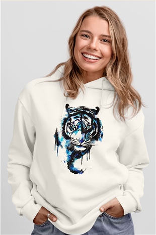 Kaplan Beyaz Unisex Kapşonlu Sweatshirt