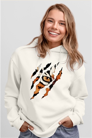 Kaplan Beyaz Unisex Kapşonlu Sweatshirt