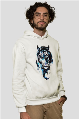 Kaplan Beyaz Unisex Kapşonlu Sweatshirt