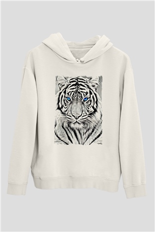 Kaplan Beyaz Unisex Kapüşonlu Sweatshirt