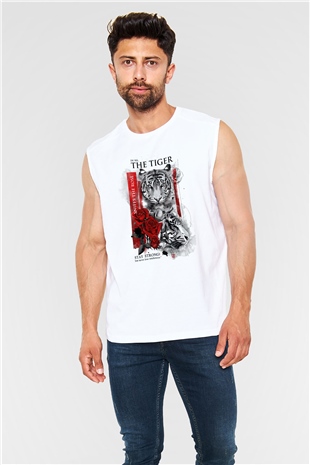 Kaplan Beyaz Unisex Kolsuz Tişört