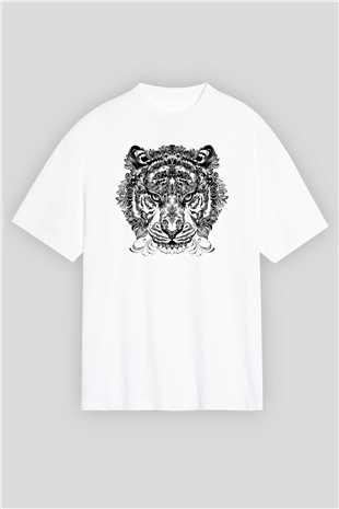 Kaplan Beyaz Unisex Oversize Tişört T-Shirt