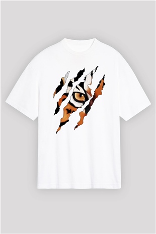 Kaplan Beyaz Unisex Oversize Tişört T-Shirt