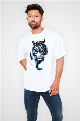 Kaplan Beyaz Unisex Oversize Tişört T-Shirt