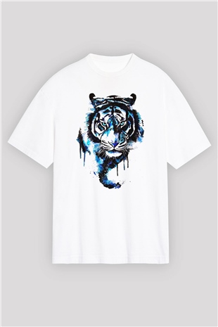 Kaplan Beyaz Unisex Oversize Tişört T-Shirt