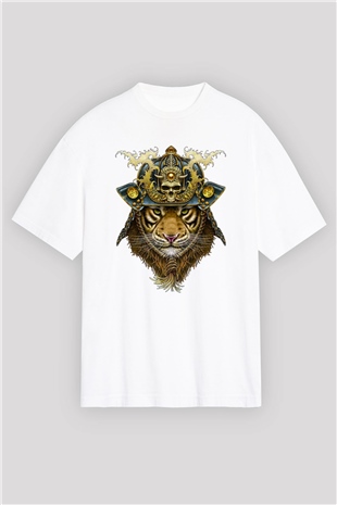 Kaplan Beyaz Unisex Oversize Tişört T-Shirt