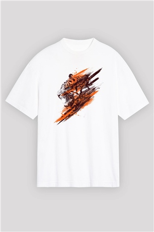 Kaplan Beyaz Oversize Tişört Oversize T-shirt - TişörtFabrikası