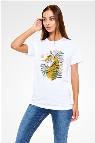 Kaplan Beyaz Unisex Tişört T-Shirt - TişörtFabrikası
