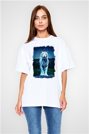 Kaplan Beyaz Oversize Tişört Oversize T-shirt - TişörtFabrikası