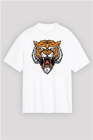 Kaplan Beyaz Oversize Tişört Oversize T-shirt - TişörtFabrikası