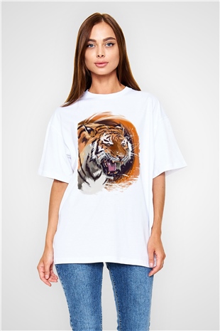Kaplan Beyaz Oversize Tişört Oversize T-shirt - TişörtFabrikası