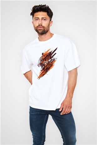 Kaplan Beyaz Oversize Tişört Oversize T-shirt - TişörtFabrikası