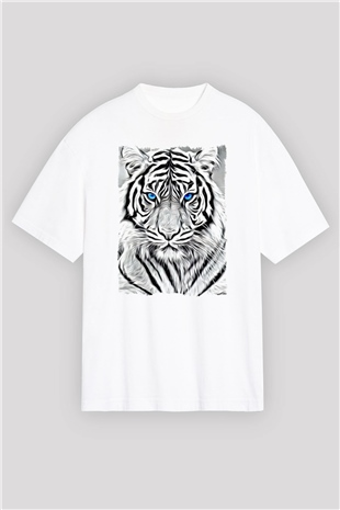 Kaplan Beyaz Oversize Tişört Oversize T-shirt - TişörtFabrikası