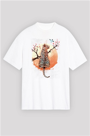 Kaplan Beyaz Oversize Tişört Oversize T-shirt - TişörtFabrikası