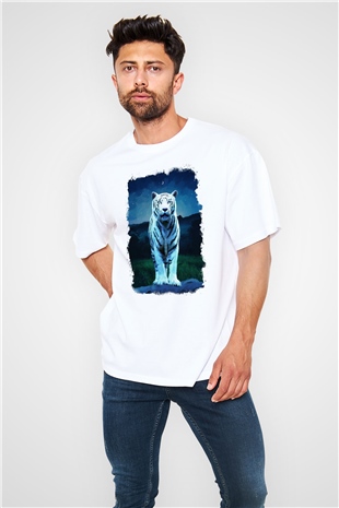 Kaplan Beyaz Oversize Tişört Oversize T-shirt - TişörtFabrikası