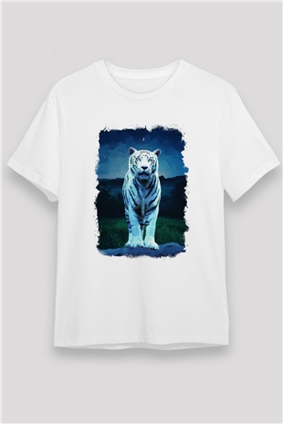 Kaplan Beyaz Unisex Tişört T-Shirt - TişörtFabrikası
