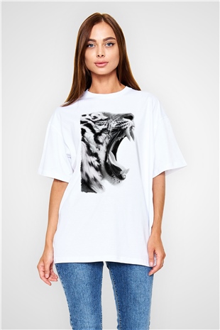 Kaplan Beyaz Oversize Tişört Oversize T-shirt - TişörtFabrikası