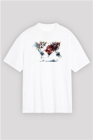 Kaplan Beyaz Oversize Tişört Oversize T-shirt - TişörtFabrikası