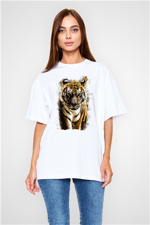 Kaplan Beyaz Oversize Tişört Oversize T-shirt - TişörtFabrikası