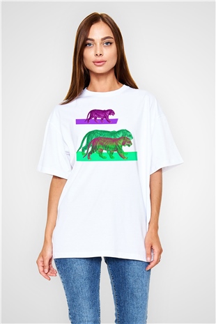 Kaplan Beyaz Oversize Tişört Oversize T-shirt - TişörtFabrikası