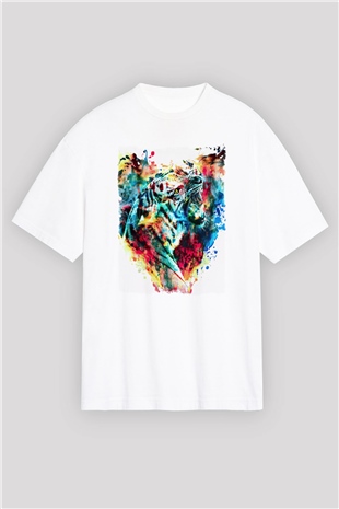 Kaplan Beyaz Oversize Tişört Oversize T-shirt - TişörtFabrikası