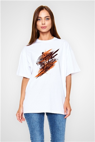 Kaplan Beyaz Oversize Tişört Oversize T-shirt - TişörtFabrikası