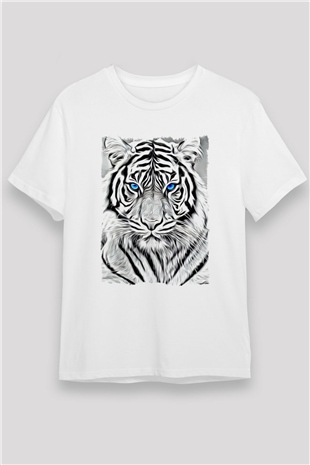Kaplan Beyaz Unisex Tişört T-Shirt - TişörtFabrikası