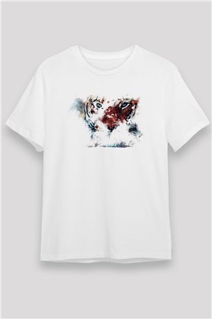 Kaplan Beyaz Unisex Tişört T-Shirt - TişörtFabrikası