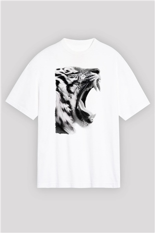 Kaplan Beyaz Oversize Tişört Oversize T-shirt - TişörtFabrikası
